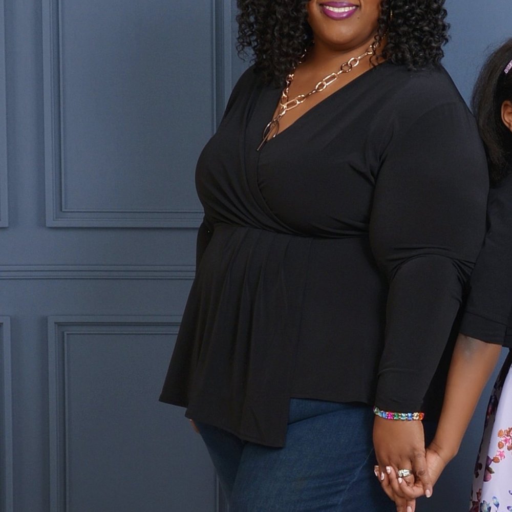 Lane Bryant Faux Wrap Elastic Waist Long Sleeve Blouse
